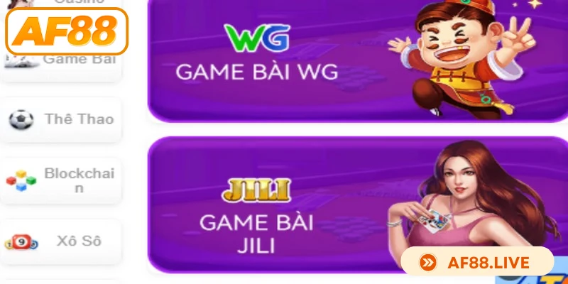 Các sảnh chơi hot tại game bài AF88